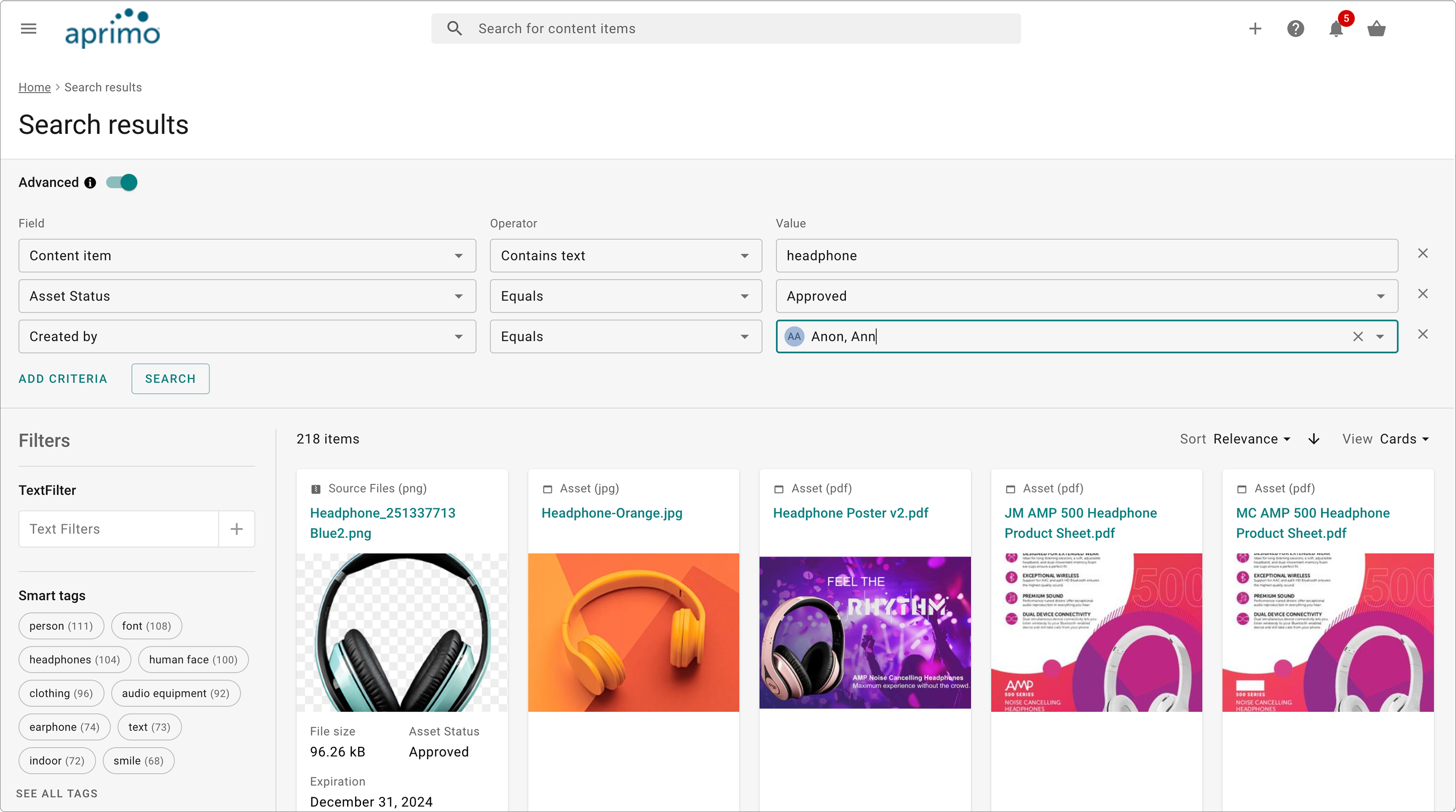 screenshot of Aprimo Digital Asset Management